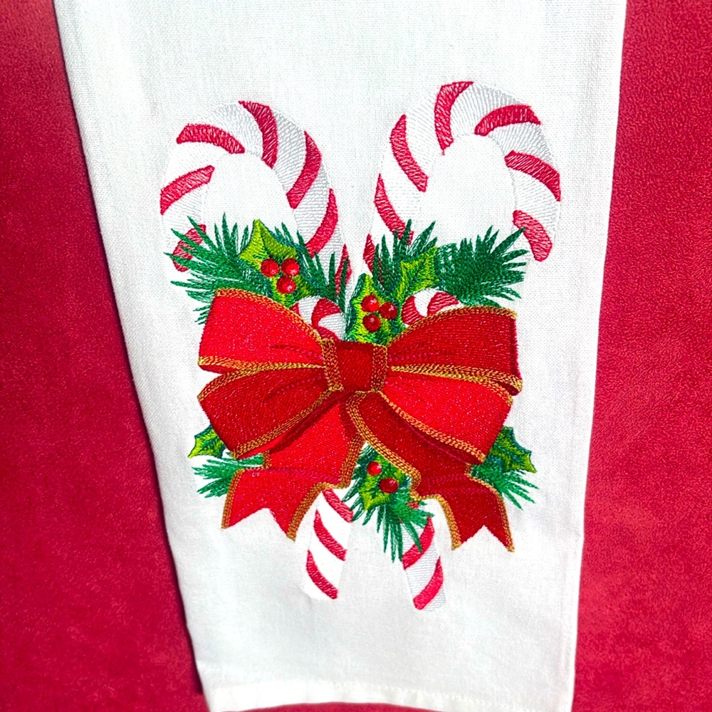 Christmas Candy Cane Embroidered Hand Towel
